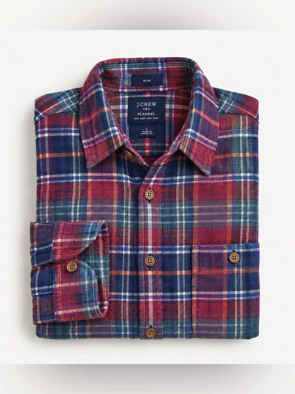 J.Crew Men's Midnight Plaid Flannel Long Sleeve Button Up Winterberry Size L
